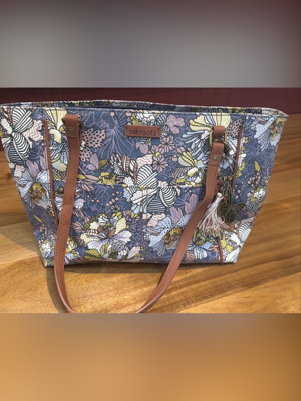 Sakroots Artist Circle Metro Tote Bag Floral Canvas Bohemian Shoulder Purse